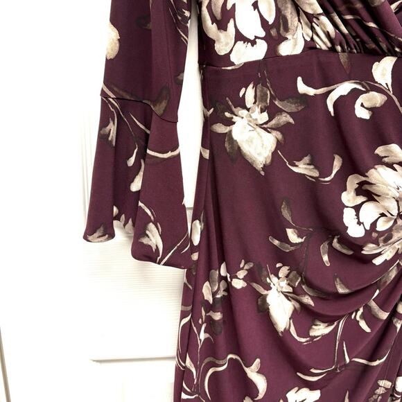 Lauren Ralph Lauren Wine Red Purple Dress, 3/4 bell sleeves, V Neck, Size 4 - Picture 5 of 11